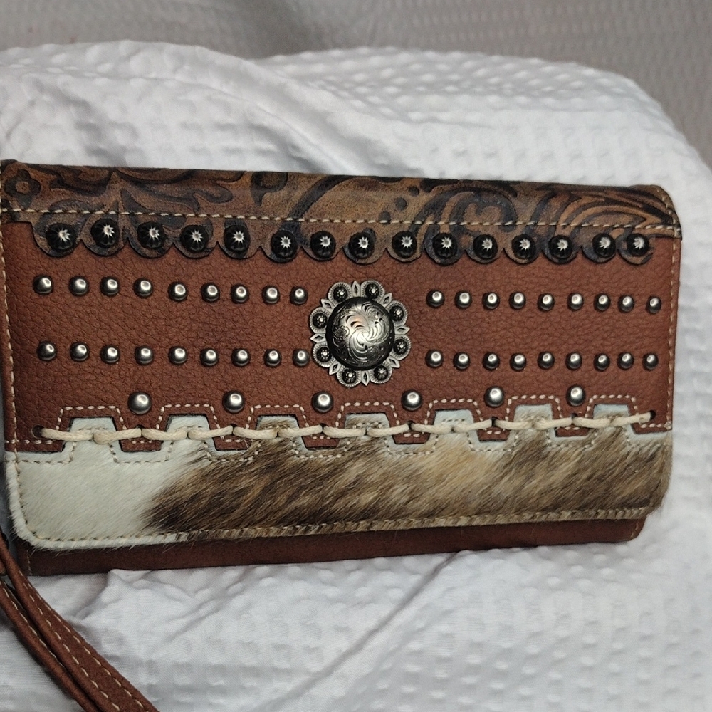 Trinity Ranch Leather Wallet With Calf Hair And Dustbag - Picture 3 of 9